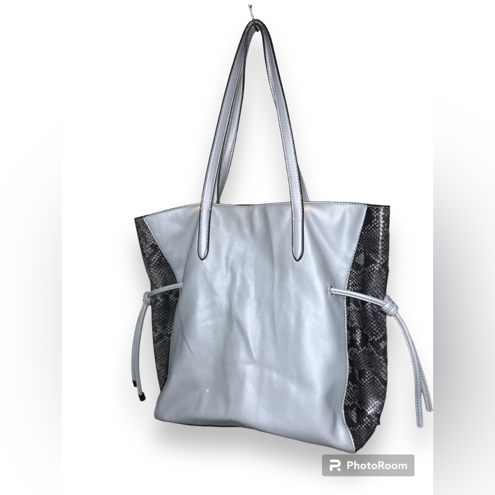 INC Women's Gray Michellle Feet Nylon Mixed Pattern Double Flat Strap Tote Purse